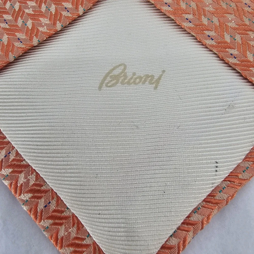 Brioni Silk Tie Peach Geometric Basketweave Handmade Italy‎ Luxury Designer